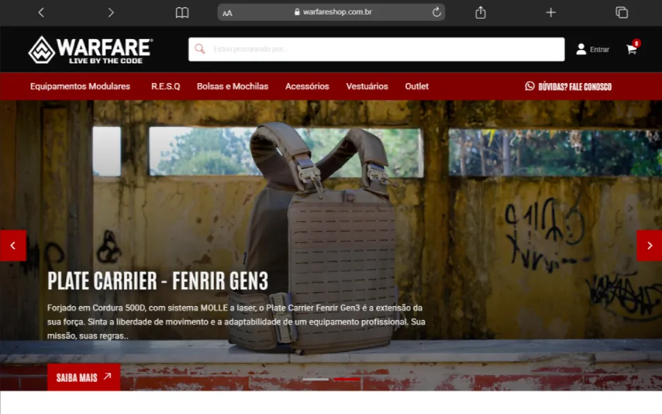 Criação loja Virtual Warfare - página inicial