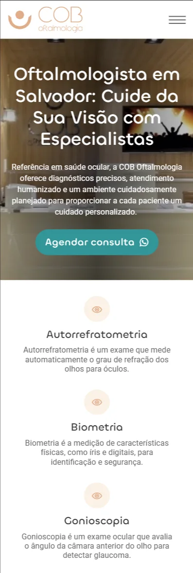 Visualização Mobile do site COB Oftalmologia